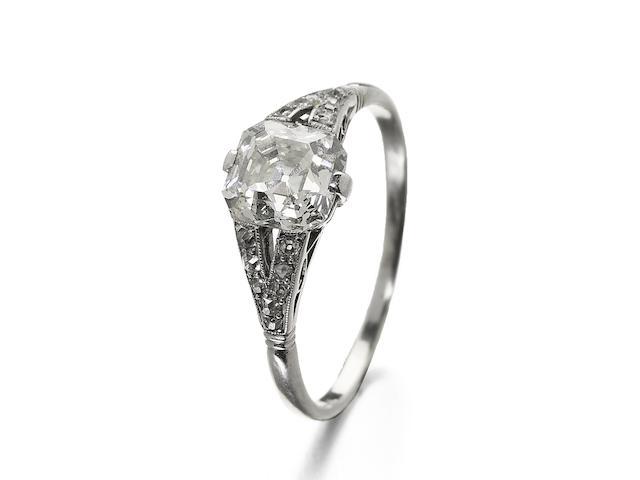An early 20th century asscher-cut diamond single-stone ring