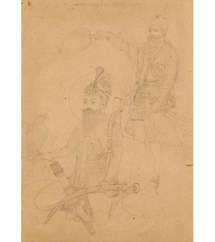 SIKH A group of ten drawings of the Sikh gurus seated with attendants