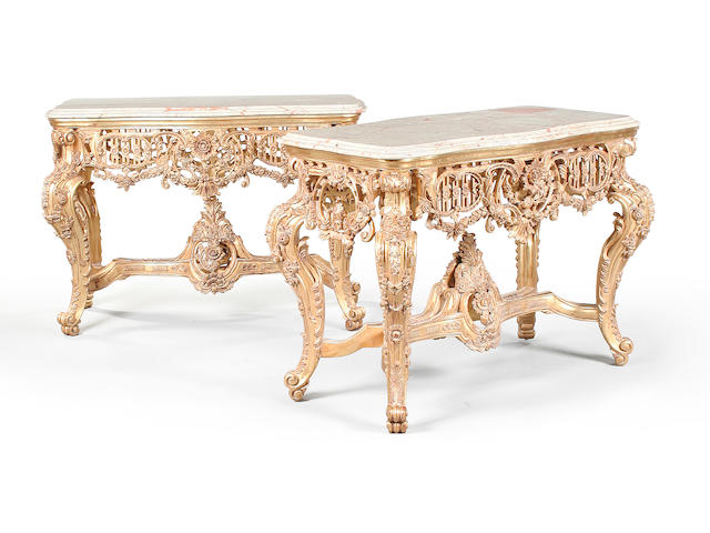 A pair of Louis XV style carved giltwood centre tables second half 20th century