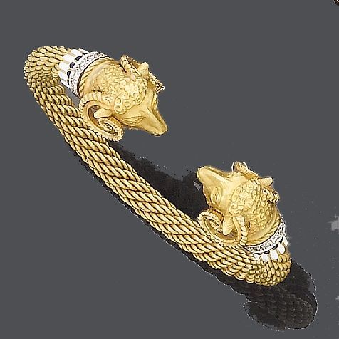 A diamond and enamel bangle
