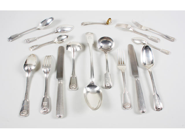 A matched part canteen of fiddle, thread and shell pattern flatware  (55)