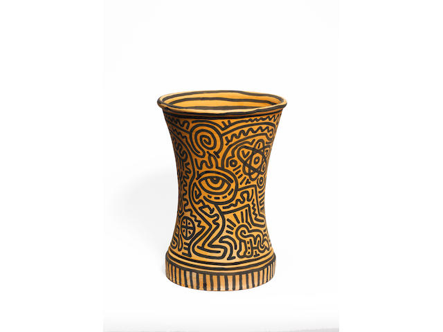 Keith Haring (American, 1958-1990) Untitled, 1984 an unique terracotta vase,