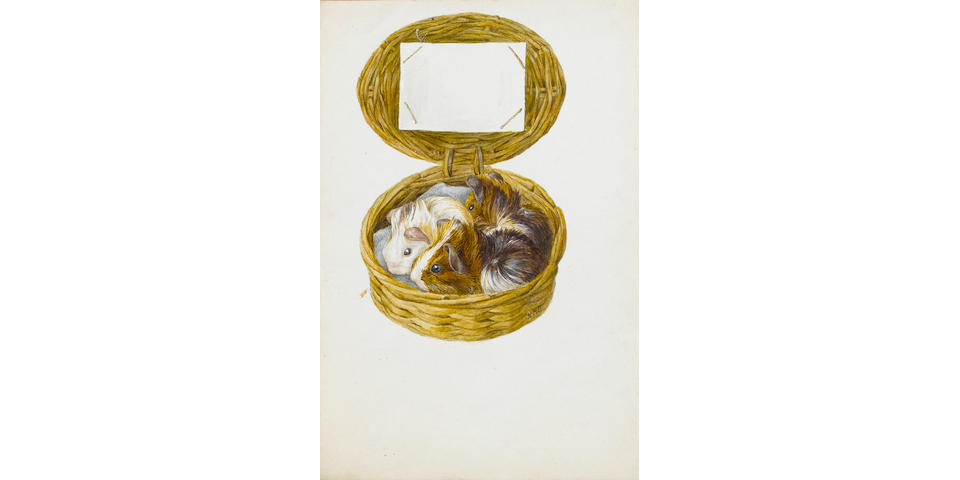 Beatrix Potter (British, 1866-1943) Three guinea pigs in a basket (a design for a Christmas card, 1893) (unframed)