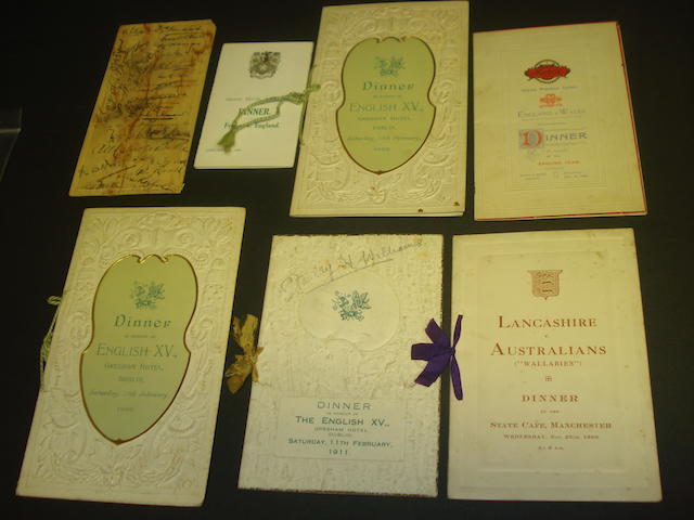 Early 20th Century rugby union dinner menus - 5 hand signed