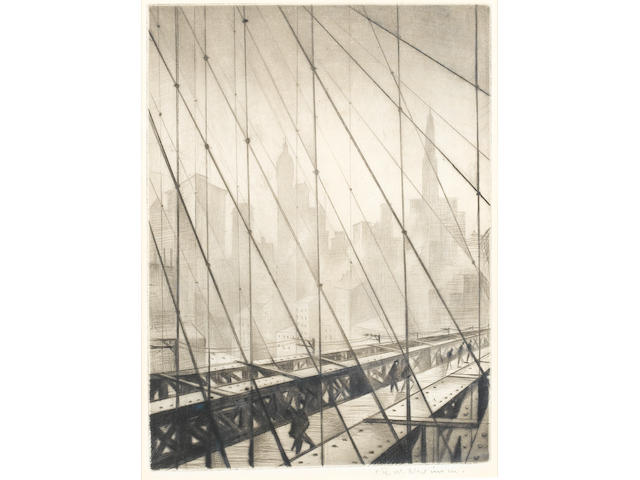 Christopher Richard Wynne Nevinson A.R.A. (British, 1889-1946) Looking through Brooklyn Bridge Drypoint, 1920-22, on cream laid paper, with margins, signed in pencil, 234 x 174mm (9 1/4 x 6 5/6in)(PL)