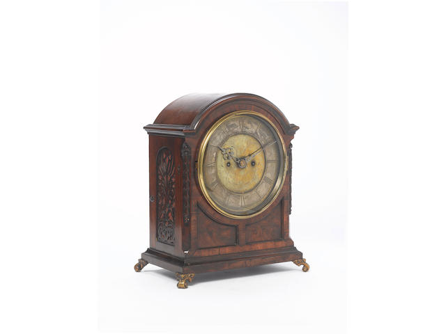 An early 19th century and later walnut bracket clock, unsigned,