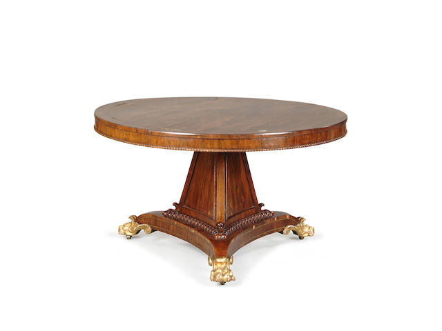 An Irish Regency rosewood and parcel gilt breakfast table by Gillingtons circa 1820