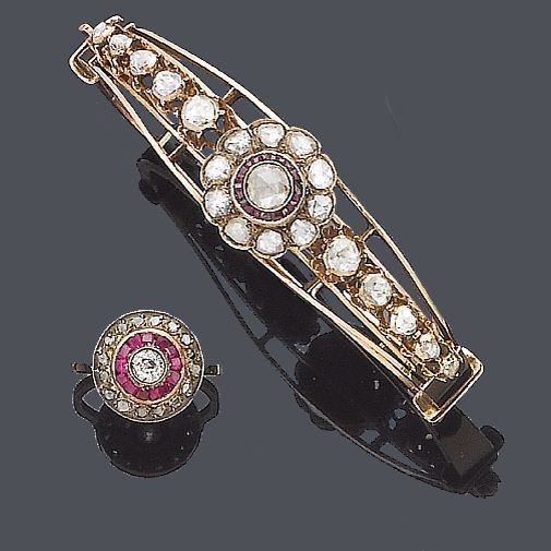 A diamond and ruby bangle and ring (2)