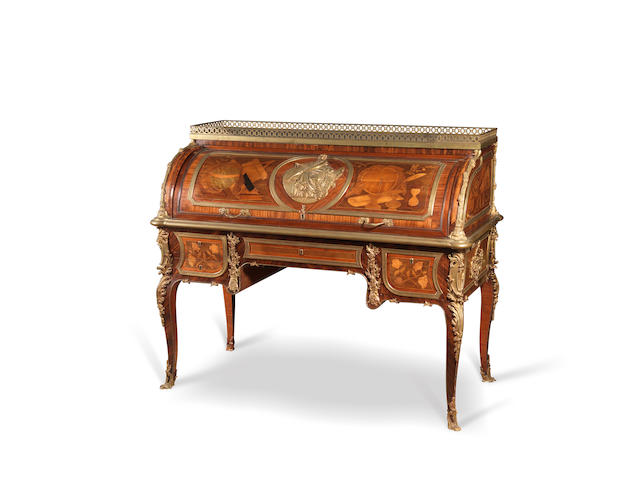A French late 19th century ormolu-mounted, kingwood and marquetry Bureau &#224; Cylindre