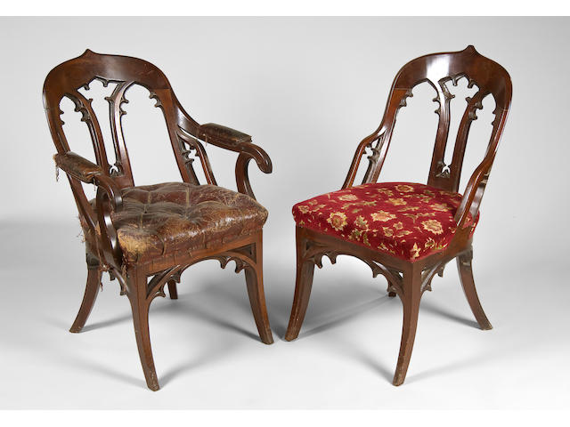 An unusual set of nine early Victorian mahogany dining chairs