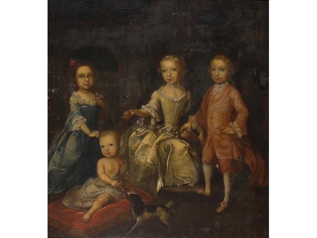 Thomas Hudson (Devonshire 1701-1779 Twickenham) Portrait of Catherine, Francis, Mary and John Enys with a spaniel