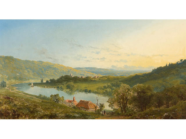 Edmund John Niemann (British, 1813-1876) "The River Wye with a village in the distance"