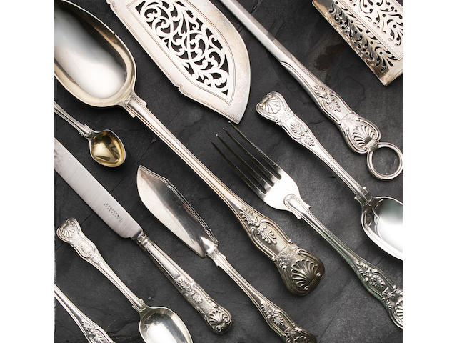 A canteen of double struck Kings pattern cutlery mainly by George Adams, London 1844/5