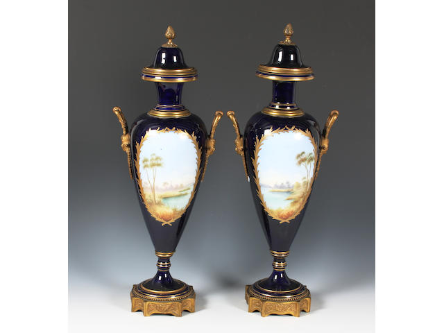 A pair of S&#232;vres style vases and covers Late 19th Century