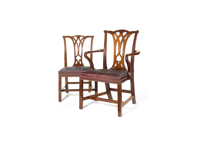 A set of sixteen George III mahogany Dining Chairsin the Gothic style of Thomas Chippendale