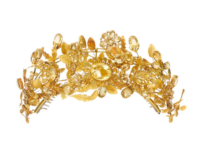An early 19th century gold and citrine tiara,