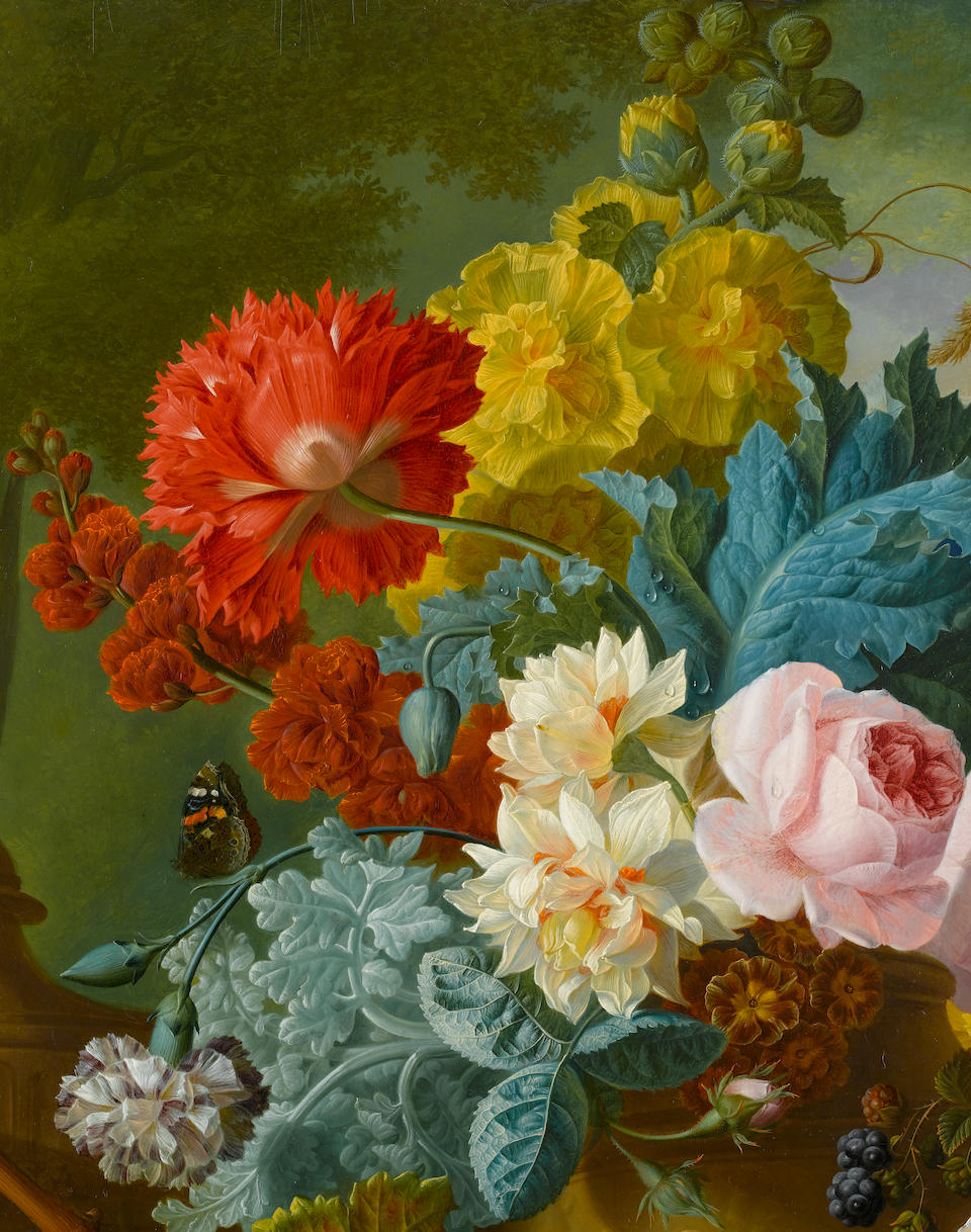 Jan van Os (Middelharnis 1744-1808 The Hague) Roses, irises, carnations and other flowers