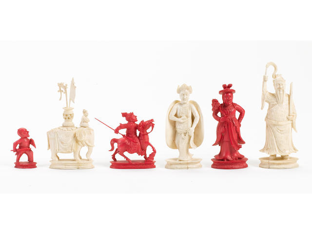 A Chinese Export ivory figural chess set, Canton, circa 1820,