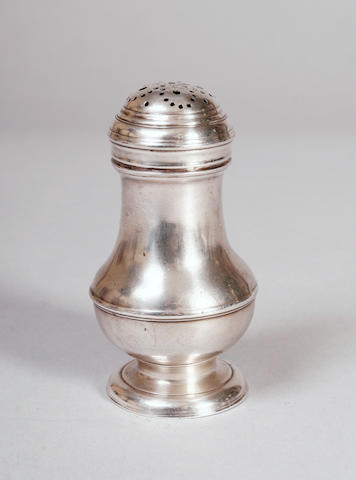 An 18th Century silver baluster pepperette circa 1770 but no date mark