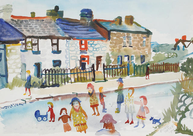 Fred Yates (British, 1922-2008) Village street scene, Cornwall