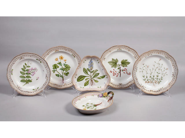 A three Royal Copenhagen Flora Danica dinner plates