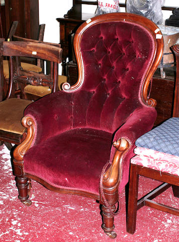 A mid Victorian mahogany framed upholstered armchair