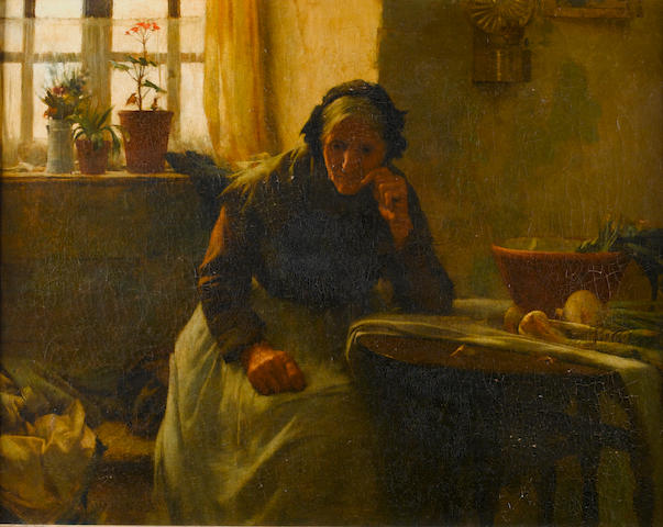 Walter Langley, R.I. (British, 1852-1922) Alone (The Widow) 76 x 101.5 cm. (30 x 40 in.)
