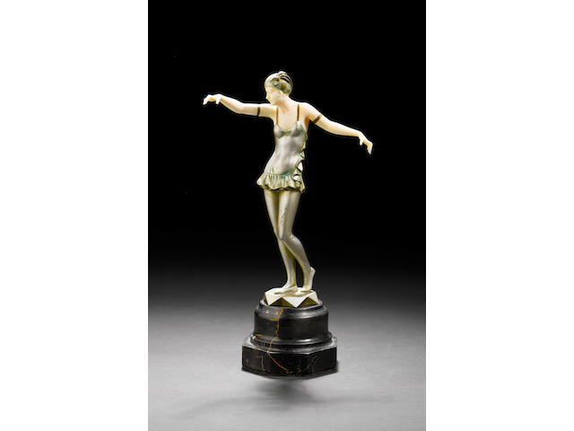 Ferdinand Preiss a rare cold-painted bronze and carved ivory figure, circa 1925