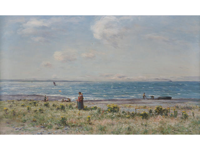 Joseph Henderson, RSW (British, 1832-1908) Fisherfolk on the coast 44x74cm