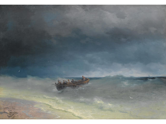 Attributed to Ivan Konstantinovich Aivazovsky (Russian, 1817-1900) In stormy waters