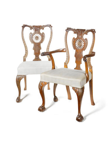 A set of ten early 20th century carved mahogany Dining Chairs in the manner of Giles Grendey
