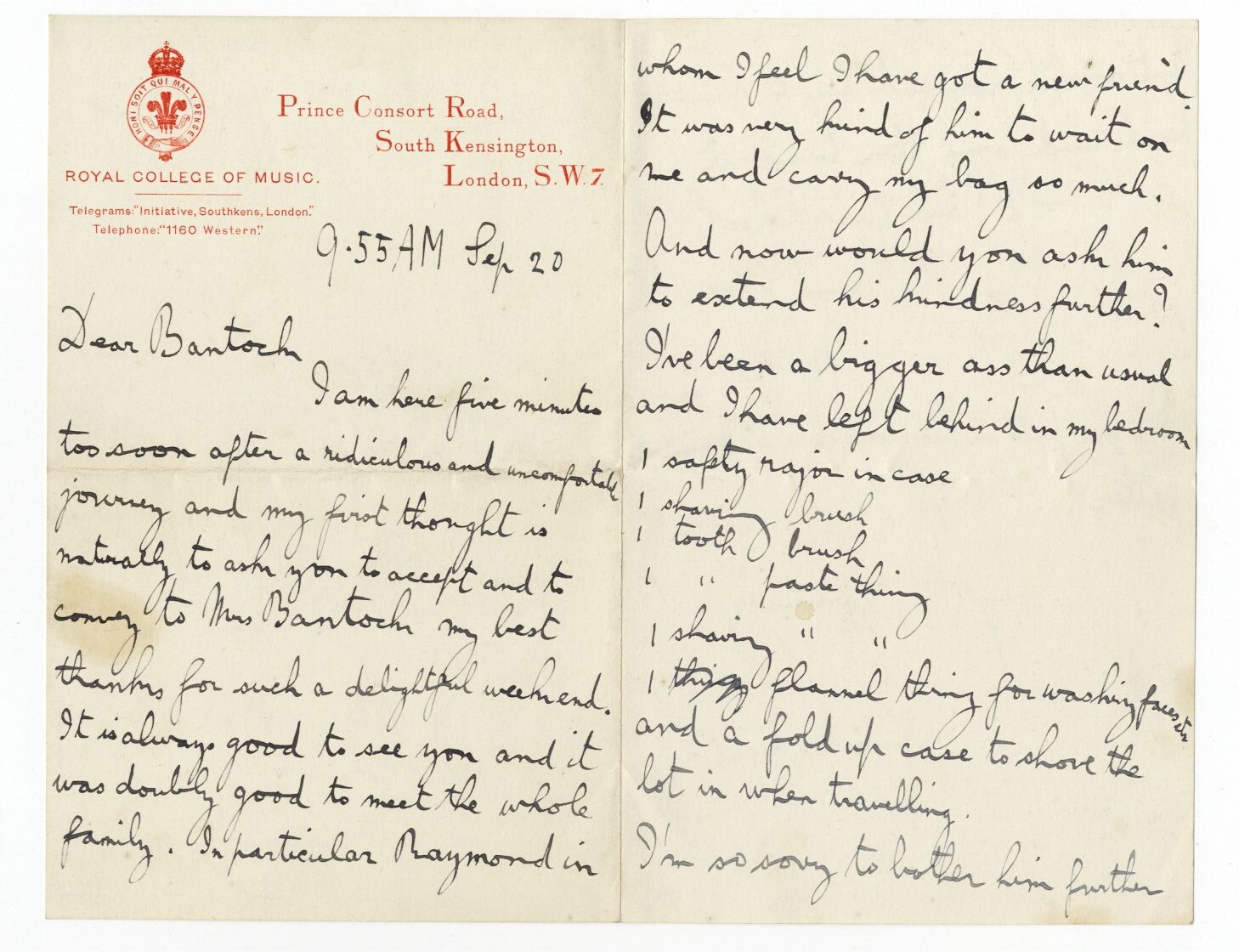 HOLST, Gustav (18741934). Autograph music manuscript signed (‘Gustav