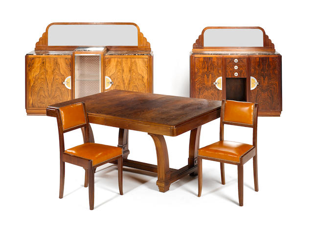 Gauthier Poinsignon: A mahogany and rosewood dining room suite, circa 1925