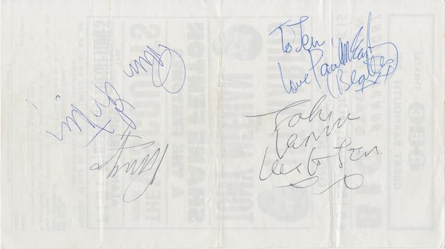 A Jet Harris & Tony Meehan handbill autographed by the Beatles,