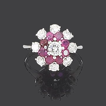 A ruby and diamond cluster ring