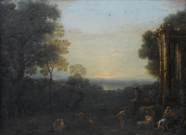 John Wootton (Snitterfield circa 1682-1764 London) An Italianate landscape at dusk