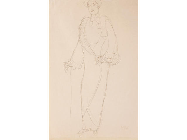 Gustav Klimt (Austrian, 1862-1918) Stehend von vorne, die rechte aufgest&#252;tzt, 1911