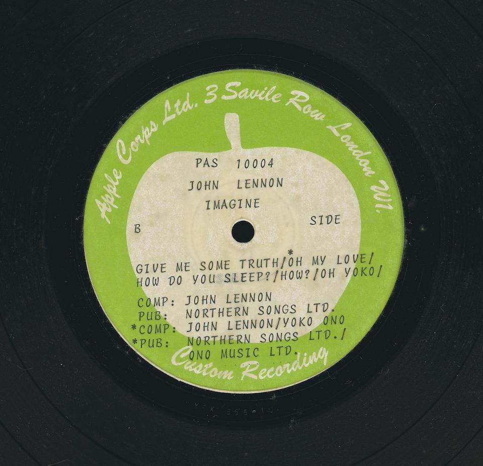 Two test pressings of the album 'Imagine' by John Lennon, 1971,