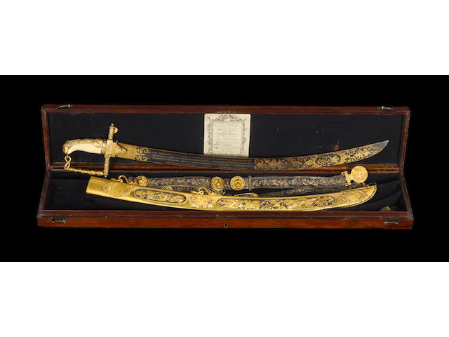 A Fine And Rare Cased Lloyd's Patriotic Fund Sword And Belt Of &#163;100 Value To Jaheel Brenton Esq., Ca