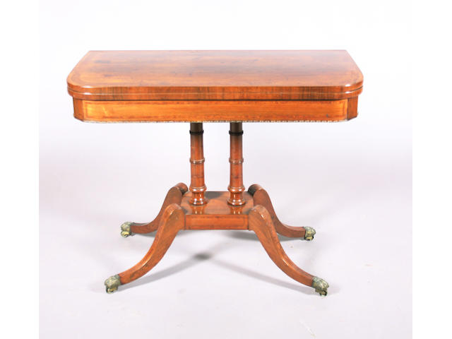 A George IV rosewood and burr yew crossbanded pedestal card table
