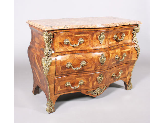 A 20th Century, Louis XV style, rosewood crossbanded and brass mounted bombe commode