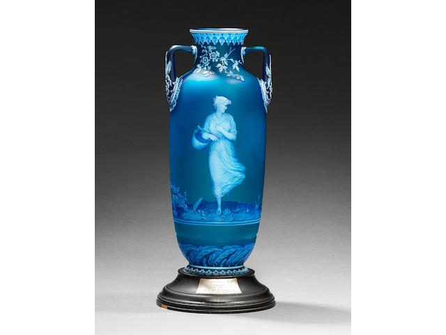 A fine and important two-handled cameo glass vase, 'The Milkmaid', by George Woodall Circa 1891.