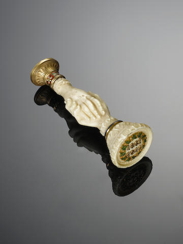 TIFFANY & CO: An early 20th century ivory, gold and enamelled commemorative table seal, circa 1911, retailed by Tiffany & Co. Paris,