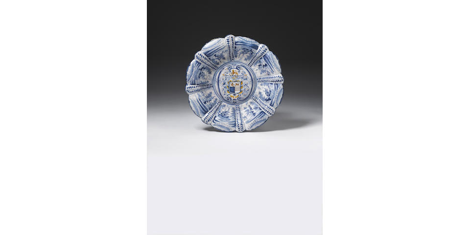 An important London delft armorial moulded dish Circa 1649-51.