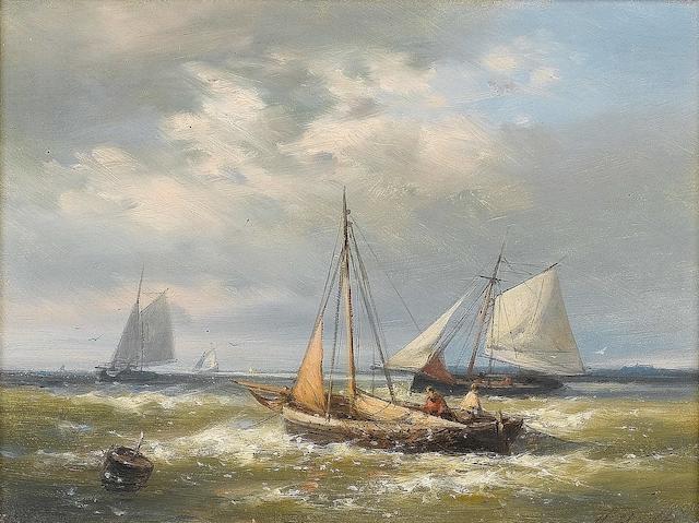 Abraham Hulk (Dutch, 1813-1897) Shipping in a calm; A stiff breeze each 15.3 x 20.5cm (6 x 8in).
