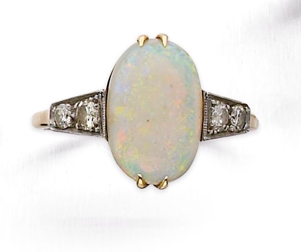 An opal and diamond ring