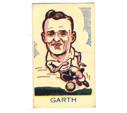 A collection in a blue album Sports Favourites, John Barr 'Big Heads' & 'Wee Heads', mostly footballers but inc. boxers, cricketers, athletes, golfers, speedway riders, etc., also proof set of cards produced by John Barr (16), Golden Series (2), S & B Products Torry Gillick's Internationals (15) and a Sports Favourites booklet, P-EX.
