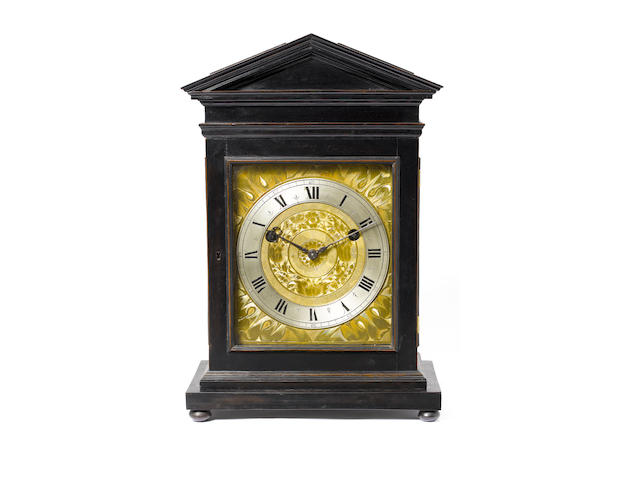 A fine and rare mid 17th century ebony veneered architectural turntable bracket clock James Cowpe at Ffox Hall (sic)