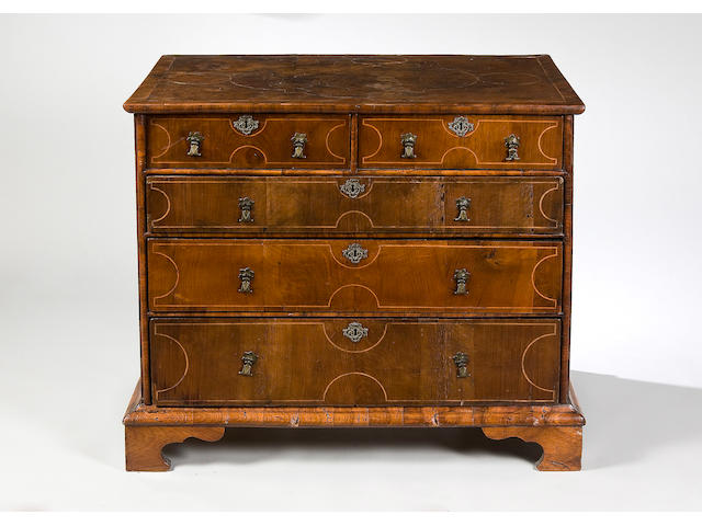 A William and Mary walnut and line inlaid chest