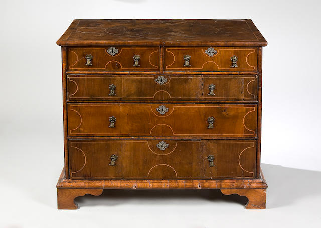 A William and Mary walnut and line inlaid chest